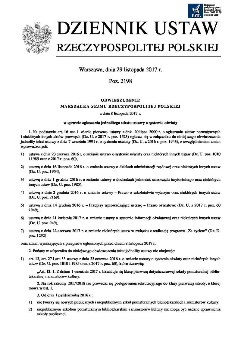 Zasady funkcjonowania systemu oświaty